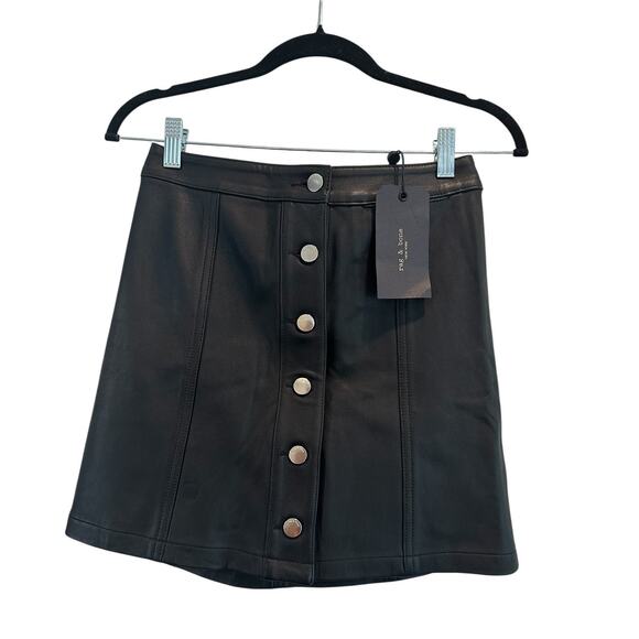 Rag & Bone Rosie Black Leather Mini Skirt Size 4 - Picture 1 of 9